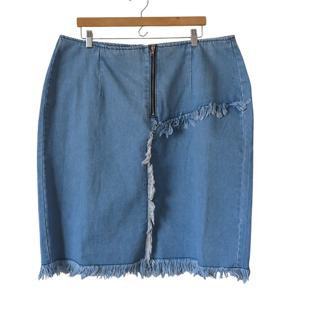 Ashley Stewart Skirt Womens Plus Size 20 Fringe Raw Hem Denim Midi Knee NWT